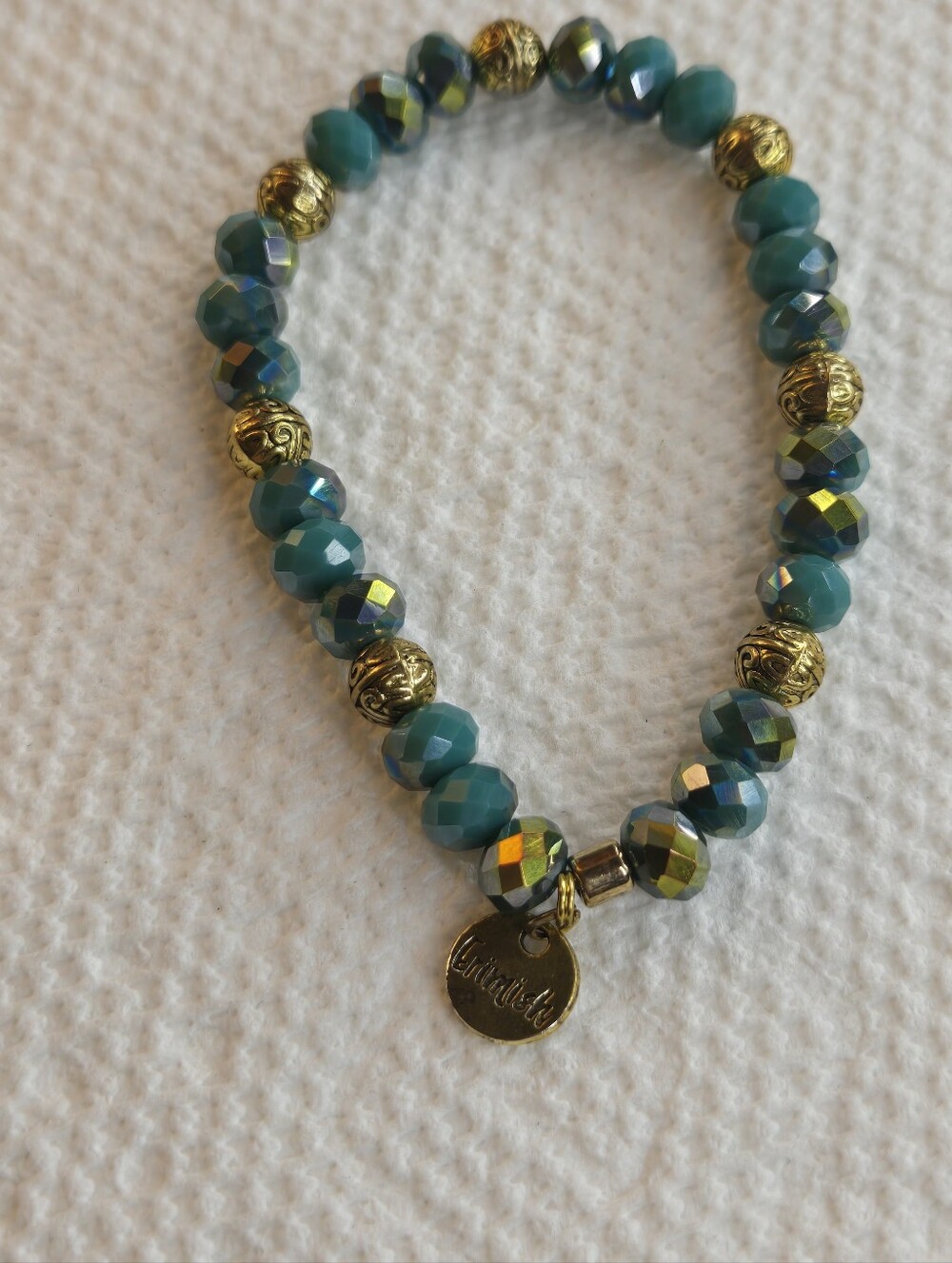 Erimish Teal and Gold Beaded Stretch Bracelet